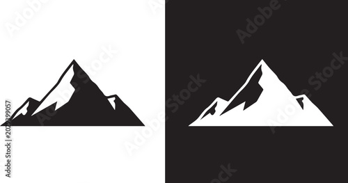Two mountain peaks with snow flat vector icon for outdoor apps and websites, vector 