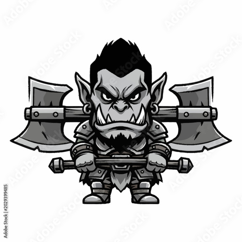 Εκτύπωση καμβά Fierce Orc Warrior Holding Two Battle Axes Ready for Combat.