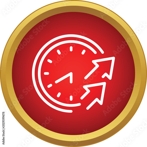 Clock with two up arrows inside a red circle, representing increasing time efficiency