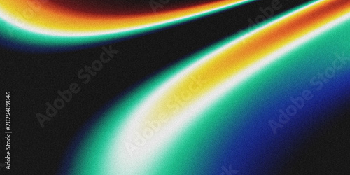 Abstract gradient background with flowing, grainy wave lines in vibrant rainbow hues (red, orange, yellow, green, blue) against black.