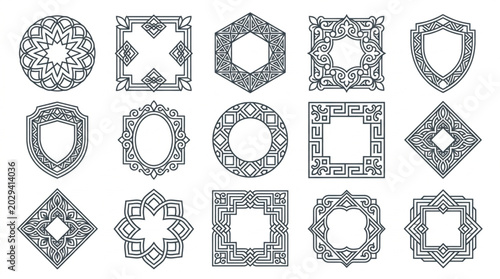 Collection of Decorative Geometric Frames and Borders.