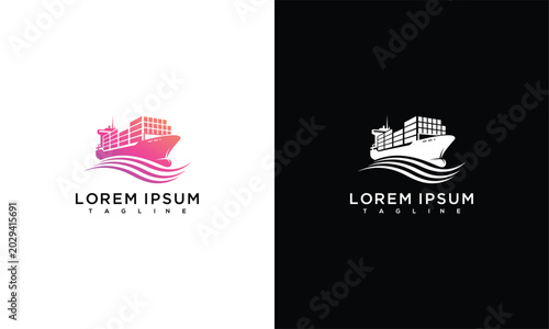 Bild auf Leinwand Cargo Ship and Waves Logo - Pink Gradient and White/Black Versions