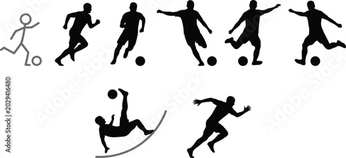Fotografía Soccer player silhouettes in action on white background with various poses and m