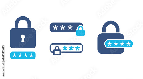 password icon set, lock with password security