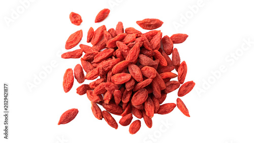 Cuadro en lienzo A small loose pile heap of dry organic vibrant red goji berries superfood isolat