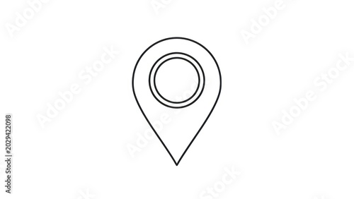 A minimalist line drawing of a location pin icon on a white background
