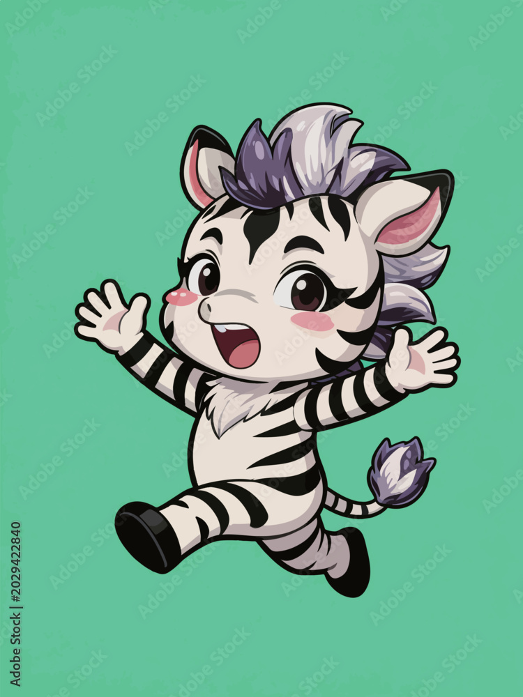 Obraz premium Cute Chibi Zebra Mascot Jumping Happily