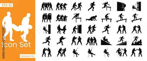 Tableau sur toile Military and Tactical Obstacle Course Training Silhouette Icons Set for Special