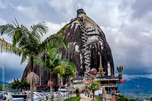 Colombia, in Guatapé, the famous rock El Peñón of Guatapé.