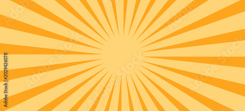 Orange stripes burst lines background. Sun ray light. Radiate sunlight. Vintage stripes halftone radial wallpaper for poster, banner.Circus background of spiral yellow orange rays vector.