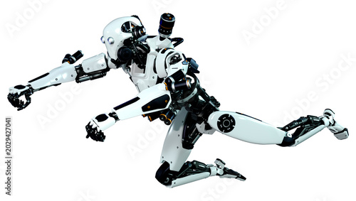 3D Rendering Male Robot on White
