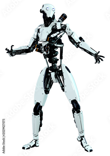 3D Rendering Male Robot on White