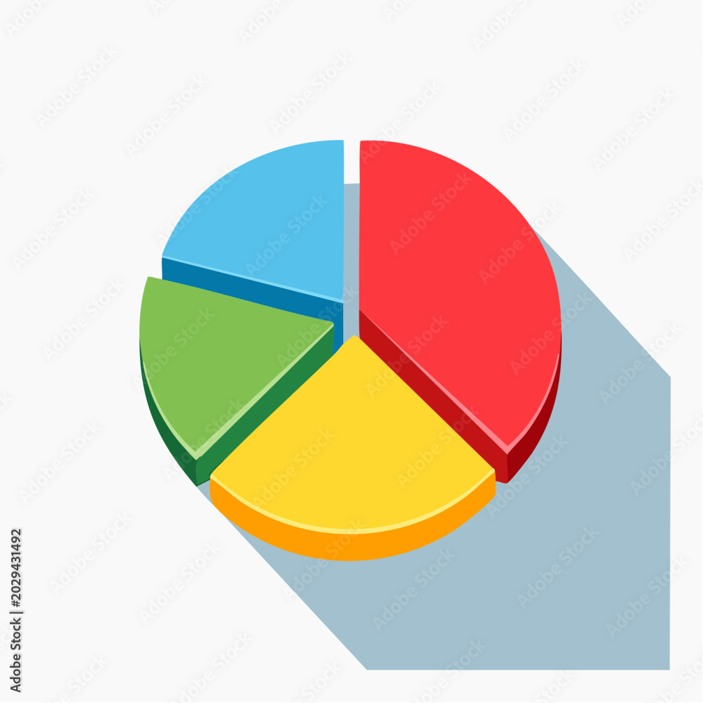 Fototapeta premium Colorful 3D Pie Chart with Long Shadow