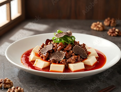 Elevated mapo tofu with marbled wagyu and black truffle shavings