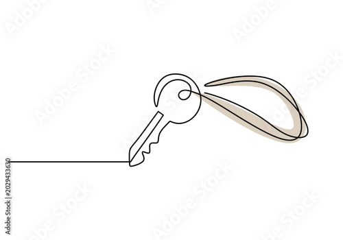 key with keychain continuous one line drawing. minimalist security access and privacy unlock concept.