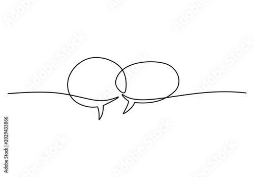 Speech bubble continuous one line drawing minimalist concept for online chat conversation.