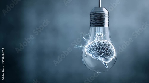 Brain exploding inside lightbulb during electrical surge against smoky background with cinematic motion
