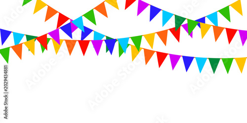 Rainbow bunting flags garland vector holiday on transparent background. Universal festive garland for birthday, carnival, pride month, and event banners.