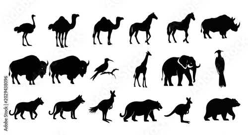 Foto Collection of diverse animal silhouettes from around the world