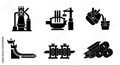Foto Industrial Manufacturing Icons: Steel Production, Metallurgy, Factory Processes,