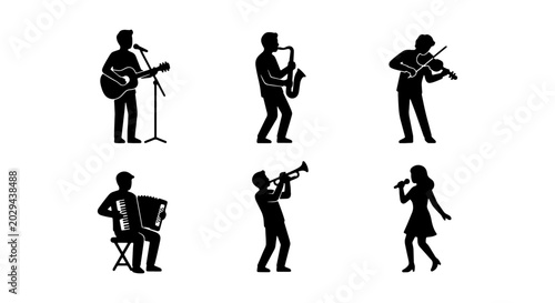 Photos Musician Silhouettes Collection: Guitarist, Saxophonist, Violinist, Accordionist