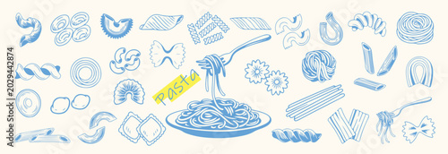 Canvastavla Italian Mediterranean doodle pasta icons set