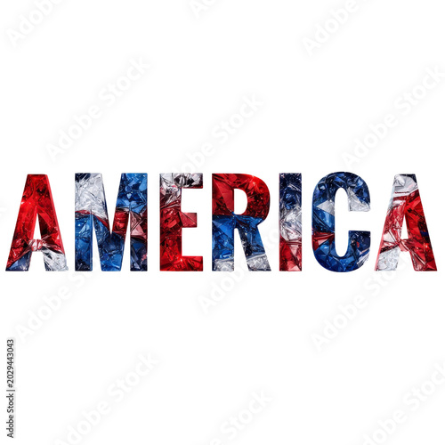 America Lettering With USA Flag Texture 250 Years Independence Anniversary Patriotic Celebration.