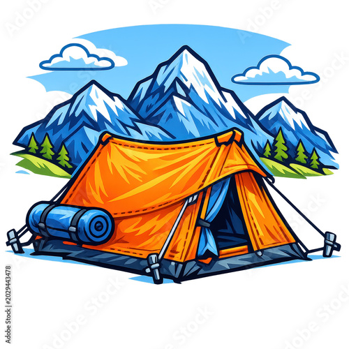 Camping Tent In Mountains Adventure Travel Outdoor Nature Landscape Exploration Concept.