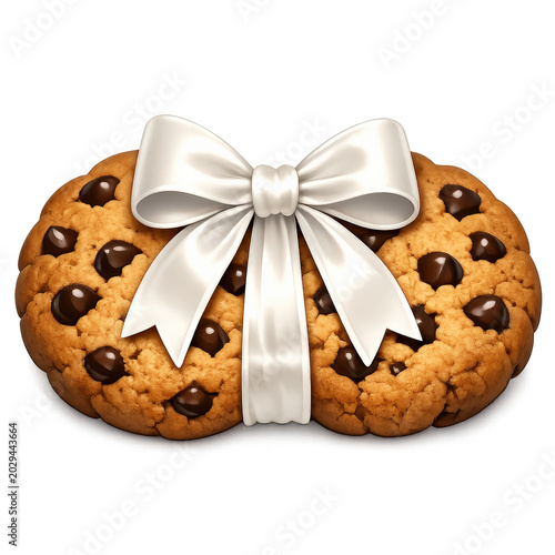 Chocolate Chip Cookies With Ribbon Sweet Dessert Homemade Treat Baking Gift Concept.