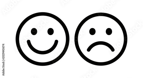Happy and sad faces icon set. Simple outline icons for emotions