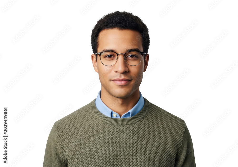 Fototapeta premium Portrait of a young man wearing glasses isolated on transparent background