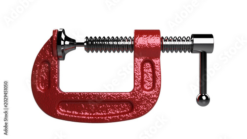 Foto Red C-clamp tool with metal screw and handle