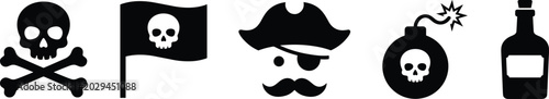Photos Vintage Pirate Symbol Collection Featuring Skull Icons, Buccaneer Elements, Expl