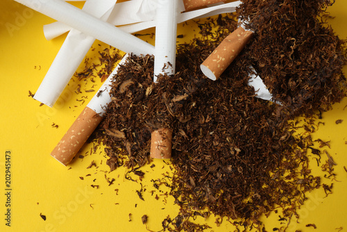Cigarettes, tobacco, pile of cigarettes, no smoking concept.
