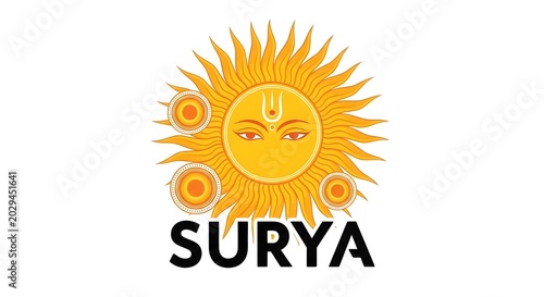 Stylized Hindu Sun Deity Surya Illustration on White Background for Spiritual and Energy Concepts