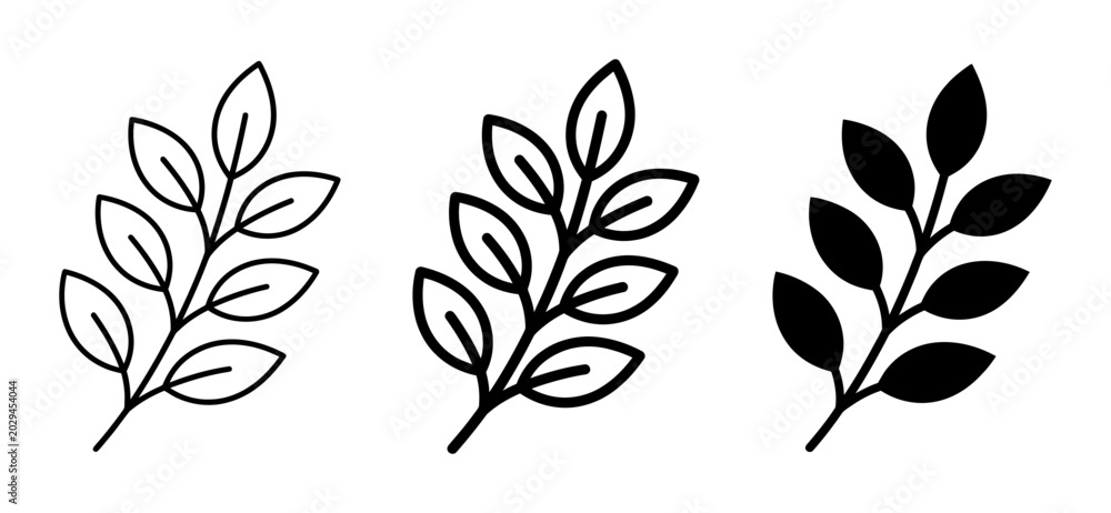 Obraz premium Botanical Branch Icons, Leaf Vector Art, Nature Elements Set, Simple Plant Graphics