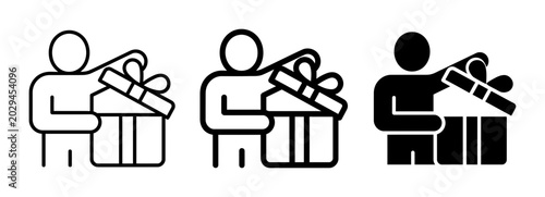 Gift Box Icon Set, Person Opening Present, Surprise Surprise, Celebration Vector Graphics