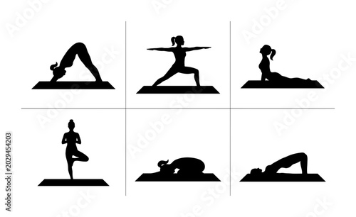 Yoga Poses Silhouette Collection, 6 Vector Illustrations for Wellness and Fitness