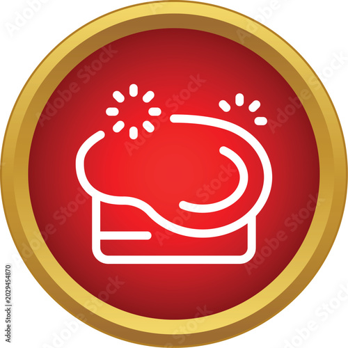 Dessert pudding line icon with sprinkles in a red circle frame