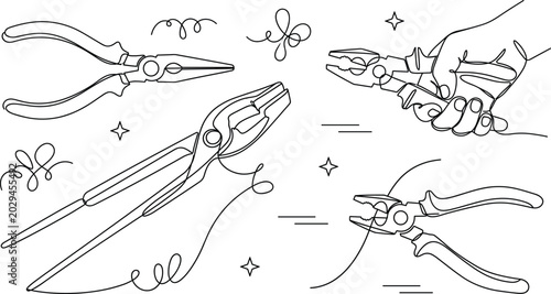 Tableau sur toile Industrial Pliers and Hand Tool Element Set featuring Wire Cutters Pincers and H