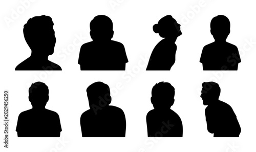 Fotografía Diverse Silhouette Head Profiles, Vector Icons Set: Male, Female, Diverse Poses,