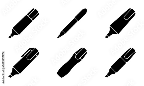 Tableau sur toile Marker Icons Set, Black Felt Tip Pens Collection, Drawing and Highlighting Tools