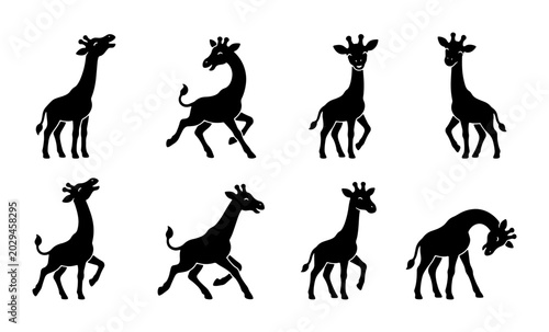 Photography Giraffe Silhouette Collection, African Wildlife Vector Icons, Safari Animals Set