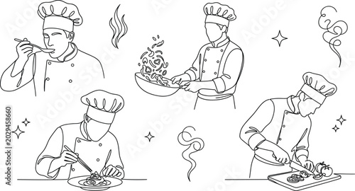 фотографія Professional Male Chef Character Set Cooking Food Tasting Plating and Chopping V