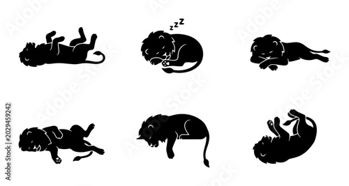 Schilderij op canvas Lion Silhouettes Vector Pack: Playful Poses, Sleeping Lions, Relaxed Felines, An
