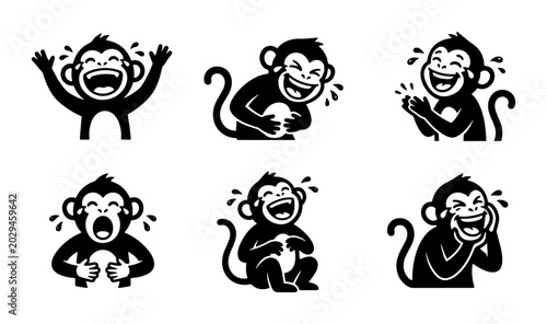 Canvas Print Laughing Monkey Icons, Set of 6 Vector Graphics, Funny Primate Expressions, Joyf