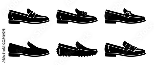 Tableau sur toile Set of 6 Black Loafer Shoe Silhouettes, Classic Footwear Styles, Versatile Fashi