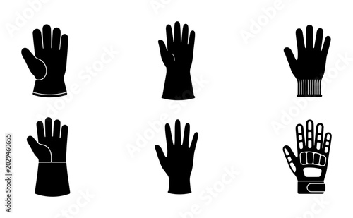 Canvastavla Black Silhouette Icons of Various Gloves, Safety Hand Protection Gear, Industria