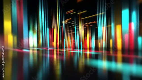Abstract Cityscape with Vibrant Lights and Reflections.