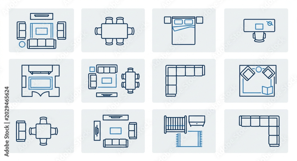 Fototapeta premium Interior Design Floor Plan Layouts Collection Top View.